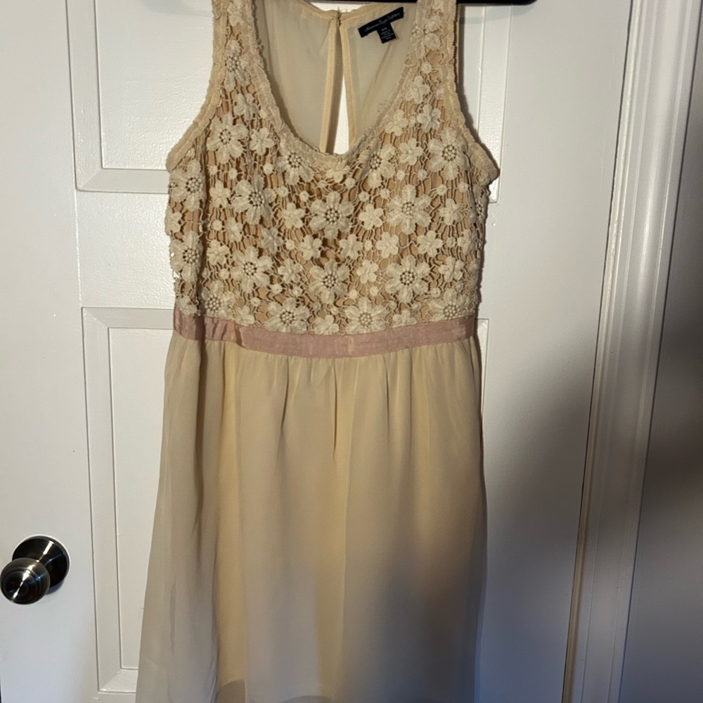 American Eagle Outfitters Cream Sequin Embellished Midi Sundress
